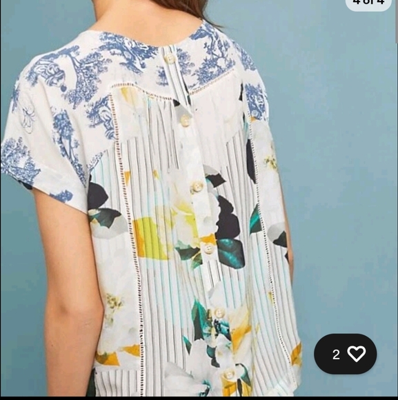 Anthropologie Yellow and Green Floral Blouse - Picture 3 of 6